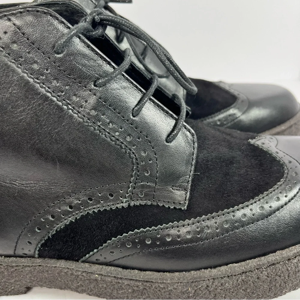 British Walkers Playboy Wingtip Crepe Sole Boots Black‎ Leather Suede 11.5